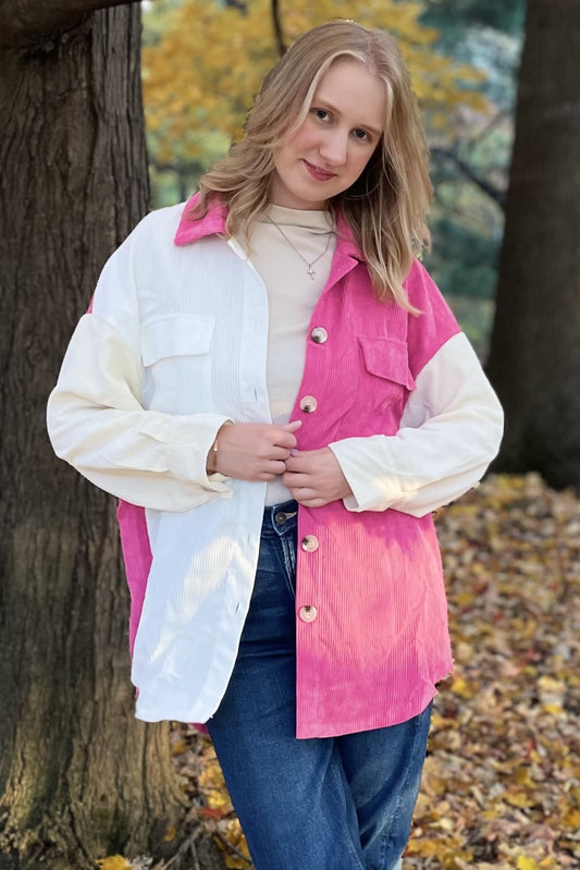 Pink and White Corduroy Shacket